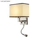 Modern white & beige fabric wall light kit bedroom reading sconce