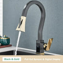 Modern white & black brass kitchen faucet with temperature display