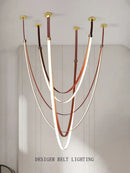 Modern white & brown leather chandelier dining room belt pendant light