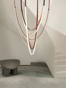 Modern white & brown leather chandelier dining room belt pendant light