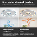 Modern white ceiling fan with led light and transparent blades bedroom