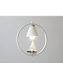Modern white ceramic bird iron ring pendant light bedroom