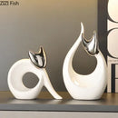 Modern white ceramic kitten statue gold ears living room decor