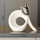 Modern white ceramic kitten statue gold ears living room decor