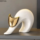 Modern white ceramic kitten statue gold ears living room decor