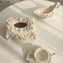 Modern white ceramic tissue box with camellia flower for living room