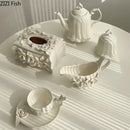 Modern white ceramic tissue box with camellia flower for living room