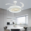 Modern white circular smart ceiling fan light bedroom curved blade