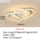 Modern white & coffee interlocking heart led pendant light bedroom