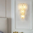 Modern white crystal feather wall lamp bedroom gold pearl sconce