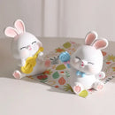 Modern white cute bunny figurine sculpture bedroom blue bow tie decor