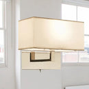 Modern white fabric wall sconce with polished brass for bedroom