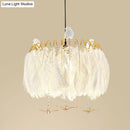 Modern white feather chandelier gold wire living room pendant light