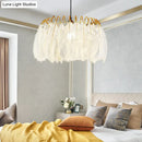 Modern white feather chandelier gold wire living room pendant light