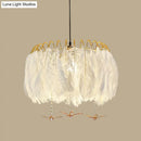 Modern white feather chandelier gold wire living room pendant light