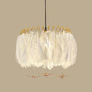 DecorBites™ Modern White Feather Hanging Chandelier for Living Room