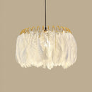 DecorBites™ Modern White Feather Hanging Chandelier for Living Room