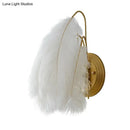 Modern white feather wall sconce – bedroom single bulb light