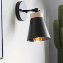 Modern white finish bedside sconce with wood accent bedroom wall lamp