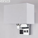 Modern white & flaxen wall light with usb charging port bedroom sconce