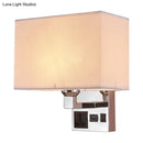 Modern white & flaxen wall light with usb charging port bedroom sconce