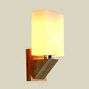 Modern white frosted glass wall lamp bedroom wood metal base