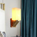 Modern white frosted glass wall lamp bedroom wood metal base