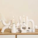 Modern white geometric ceramic candle holders living room decor