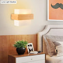 Modern white glass and wood wall light bedroom sconce