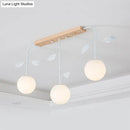 Modern white glass orb island light with wood canopy kitchen pendant