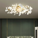 Modern white & gold ginkgo leaf led ceiling chandelier living room