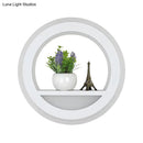 Modern white halo ring wall light with shelf for bedroom