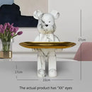 Modern white marble bear figurine sculpture with gold tray living room