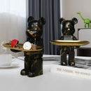 Modern white marble bear figurine sculpture with gold tray living room