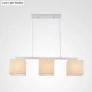 Modern white metal and beige fabric island light fixture for kitchen