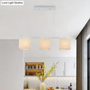 Modern white metal and beige fabric island light fixture for kitchen