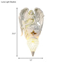 Modern white resin angel wall light with crystal shade bedroom