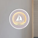 Modern white sailboat tree pattern wall light bedroom led sconce
