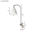 Modern white sconce with chrome arm and metal shade bedroom wall lamp