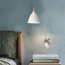 Modern white sconce with chrome arm and metal shade bedroom wall lamp
