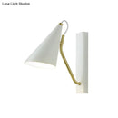 Modern white wall lamp with gold arm – bedroom conical sconce