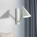 Modern white wall lamp with gold arm – bedroom conical sconce