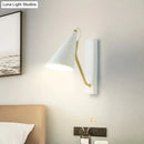 Modern white wall lamp with gold arm – bedroom conical sconce