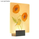DecorBites™ Modern White Wall Mounted Lamp with Corner LED Mural Lighting and Patterned Acrylic Shade – Flower/Bird Design