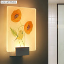 DecorBites™ Modern White Wall Mounted Lamp with Corner LED Mural Lighting and Patterned Acrylic Shade – Flower/Bird Design