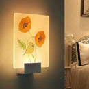 DecorBites™ Modern White Wall Mounted Lamp with Corner LED Mural Lighting and Patterned Acrylic Shade – Flower/Bird Design