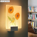 DecorBites™ Modern White Wall Mounted Lamp with Corner LED Mural Lighting and Patterned Acrylic Shade – Flower/Bird Design