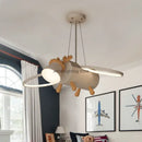 Modern white & wood cartoon deer led pendant light kids bedroom
