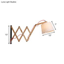 Modern wood accordion sconce with white fabric shade bedroom light