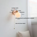 Modern wood and amber glass led wall sconce bedroom pull chain light